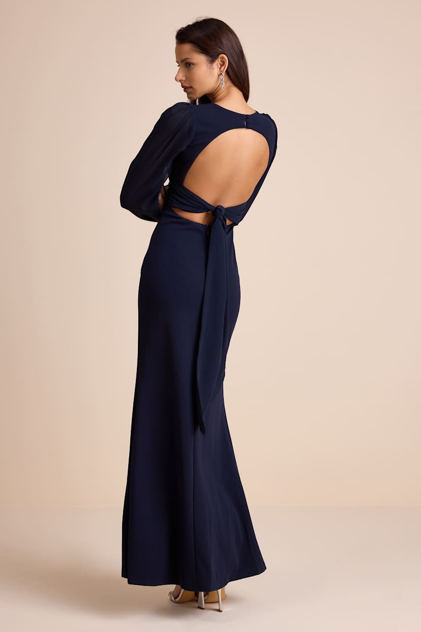 back the blue dress Royal Blue Backless Maxi Dress With Bow Detail