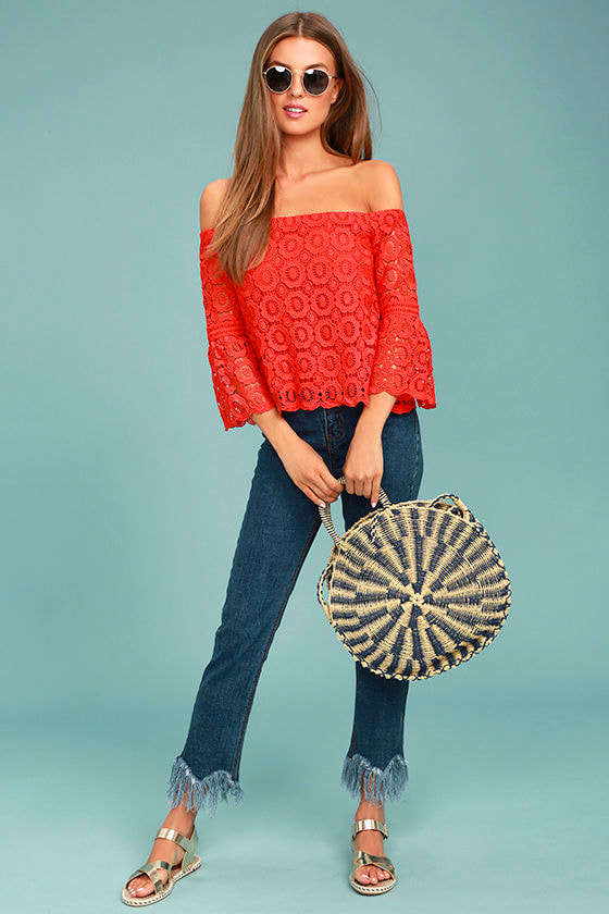 Good Day Red Crochet Off-the-Shoulder Top