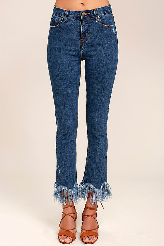 Moon River Jeans - Frayed Hem Jeans - Distressed Denim - $80.50