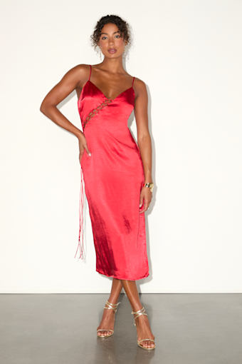Tempting Silhouette Red Satin Lace-Up Midi Dress 2