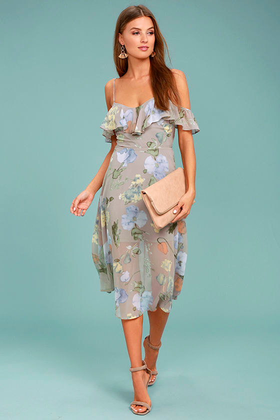 grey floral midi dress