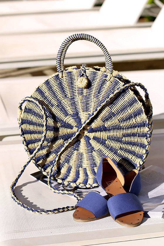 High Moon Navy Blue and Beige Woven Tote 1