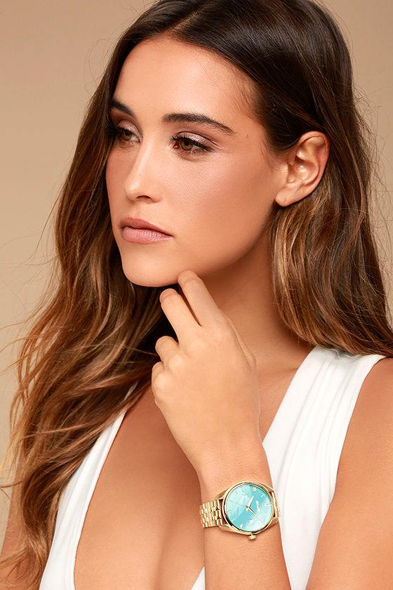 Nixon Bullet Light Gold and Turquoise Watch - Light Gold
