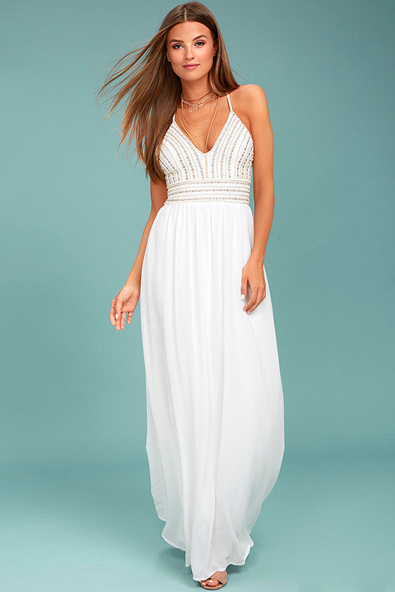 Stunning White Maxi Dress - Embroidered Maxi Dress - Beaded Maxi Dress ...