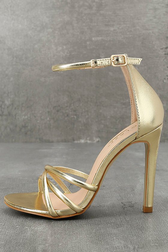metallic ankle strap heels