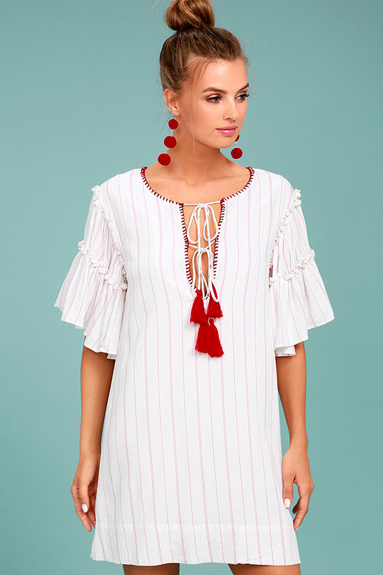 Moon River Johnny Red and White Striped Shift Dress 1