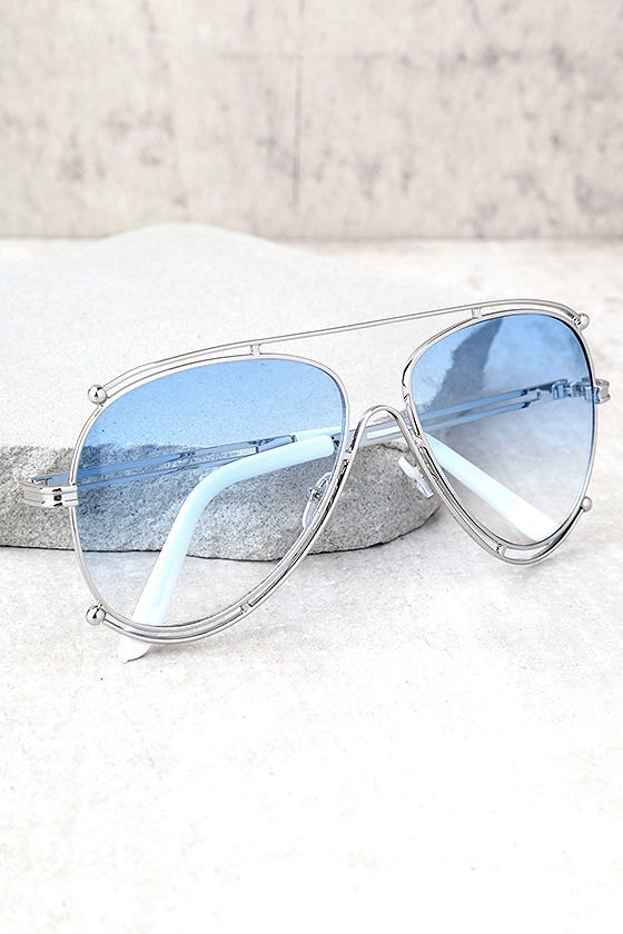 Hot Springs Silver and Light Blue Aviator Sunglasses 1