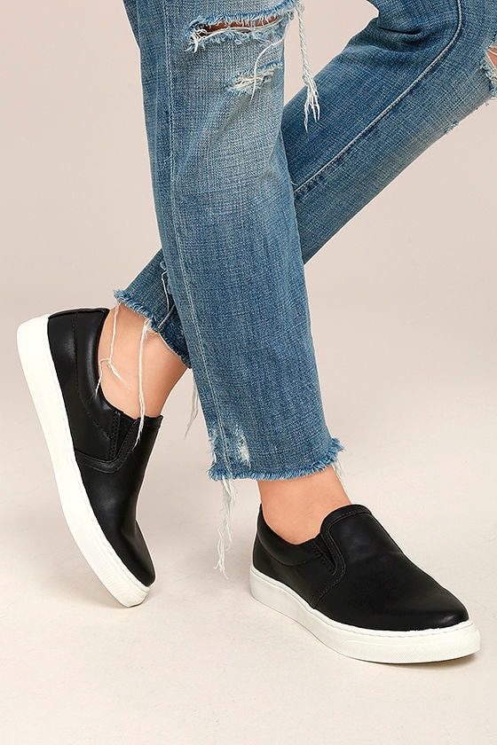 black leather slip on sneakers