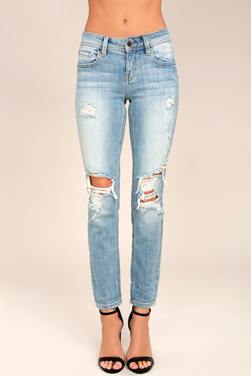 Classic Light Wash Jeans - Skinny - Distressed Jeans - Lulus