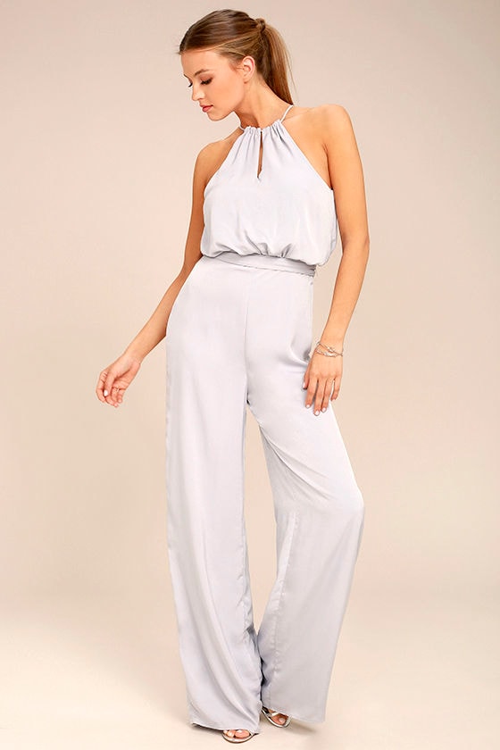 Chic Light Grey Jumpsuit - Silky Jumpsuit - Halter Jumpsuit - $87.00 ...