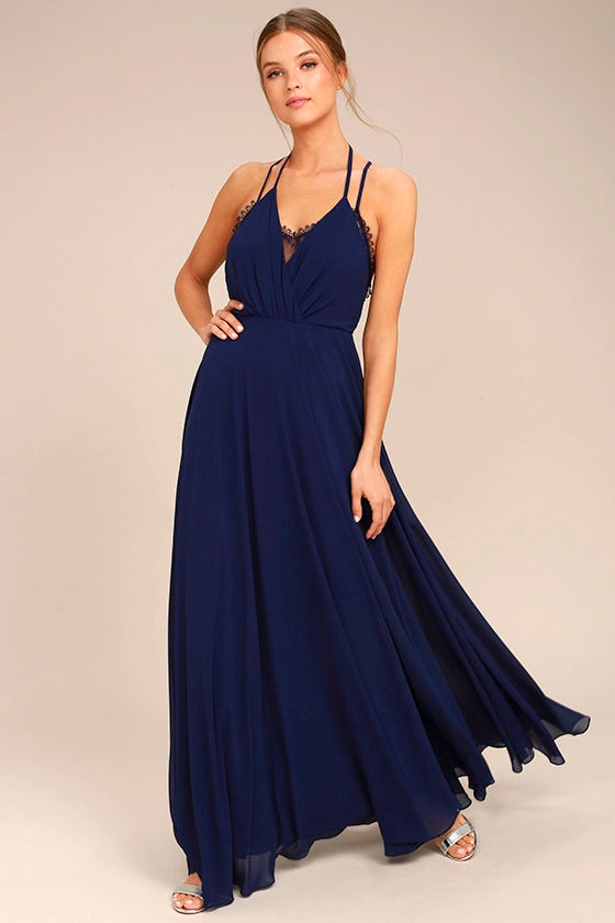 Lovely Navy Blue Dress - Lace Dress - Maxi Dress - $106.00 - Lulus