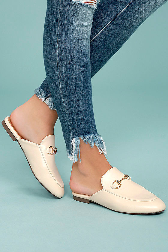 Luxe Loafer Slides - Beige Loafer Slides - Vegan Leather Loafers - $37. ...