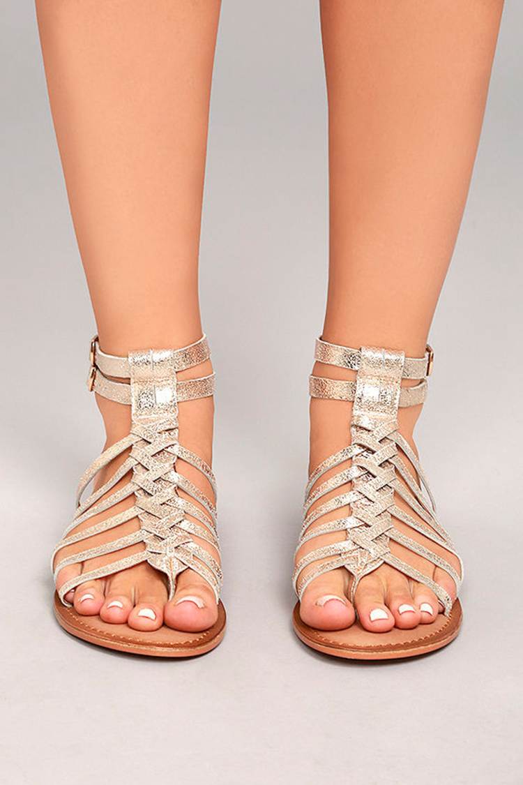 Naughty Monkey Boardwalk Gold Leather Sandals Gold Gladiator