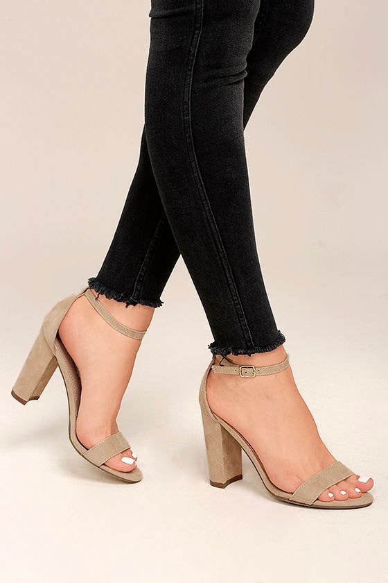 Raylen Natural Suede Ankle Strap Heels