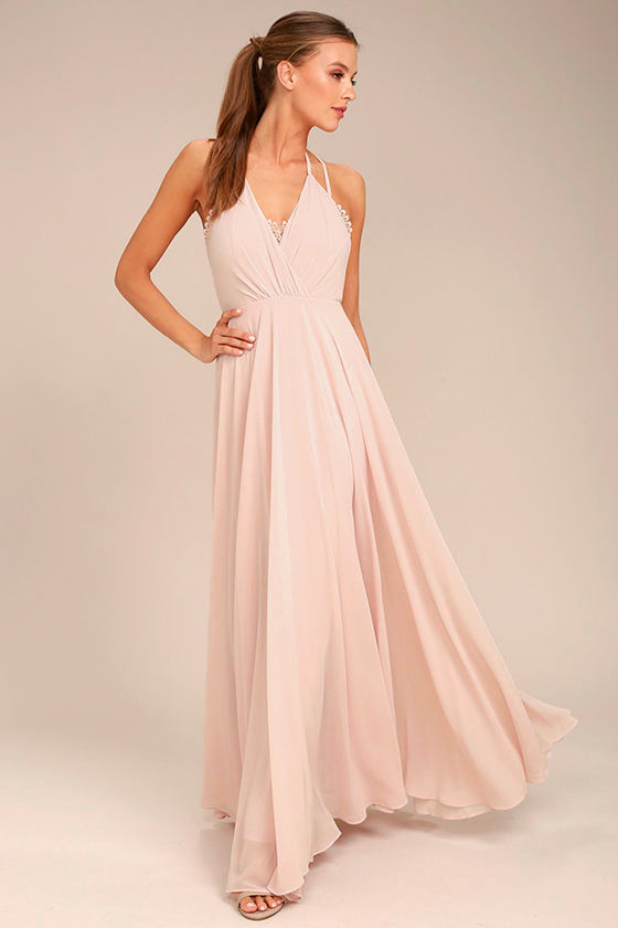 Celebrate the Moment Blush Lace Maxi Dress