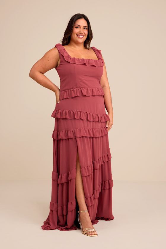 Rusty Rose Maxi Dress - Ruffled Tiered Dress - Tiered Maxi Dress - Image 5