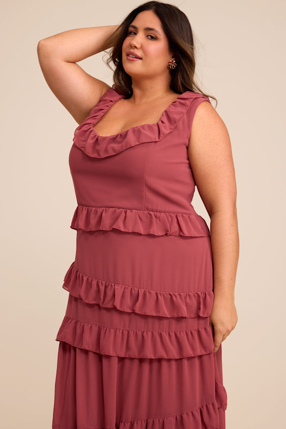 Rusty Rose Maxi Dress - Ruffled Tiered Dress - Tiered Maxi Dress - Image 6