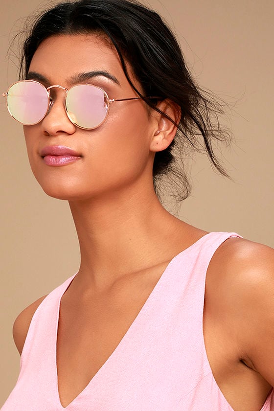 Tess Rose Gold and Pink Mirrored Sunglasses