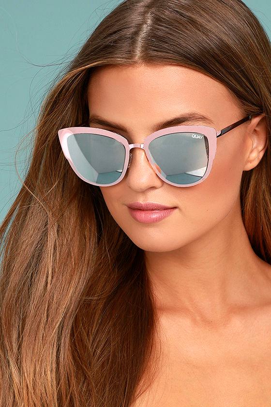 Quay Super Girl Sunglasses Silver and Pink Sunglasses Mirrored Cat