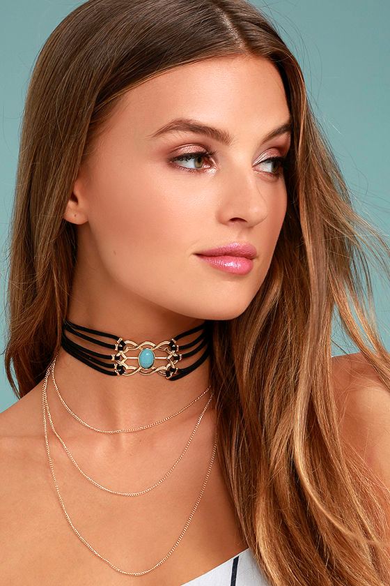 Boho Black and Gold Necklace - Choker Necklace - Layered Necklace ...