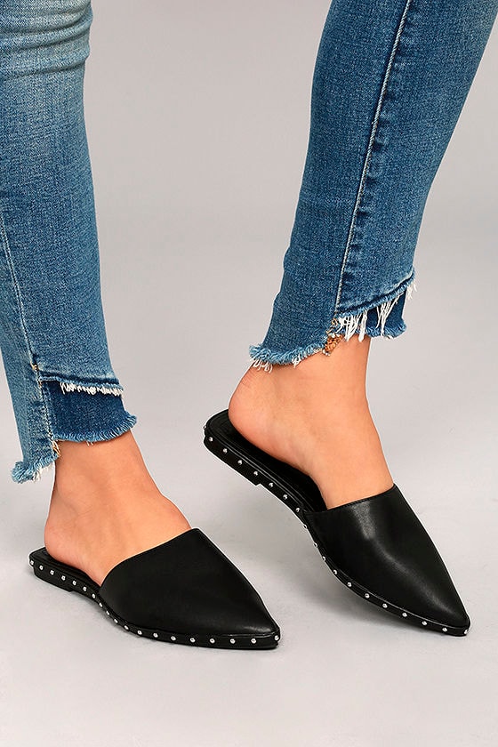 Studded Slides - Vegan Leather Loafers 