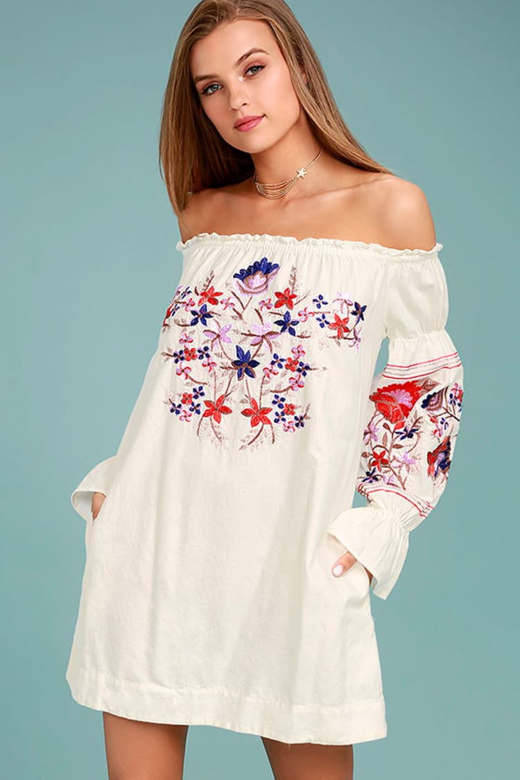 sachin and babi light blue dress Farm Rio Off-White Embroidered Euroflax™ Premium Linen Mini Dress – SPACE  by Leslie Beard main image 1