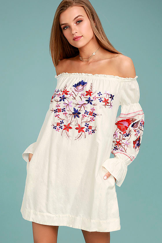 Free People Fleur Du Jour Cream Embroidered Dress 1