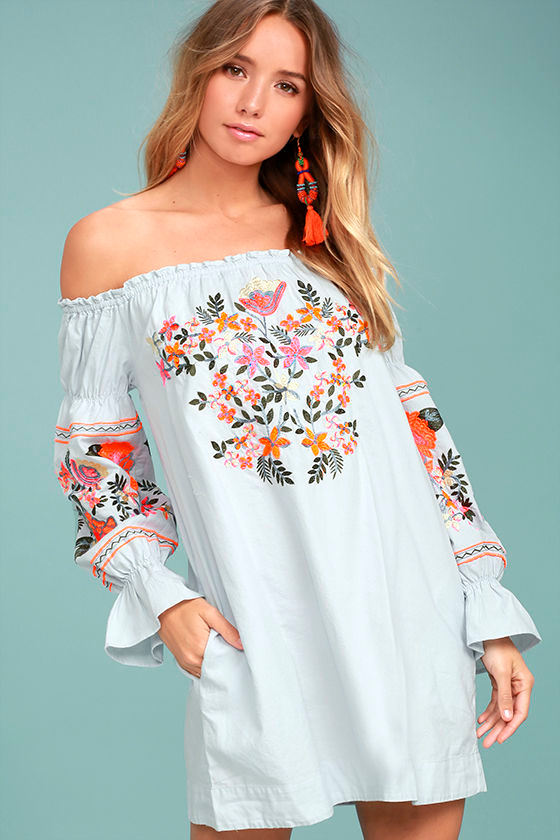 Free People Fleur Du Jour Light Blue Embroidered Dress 2