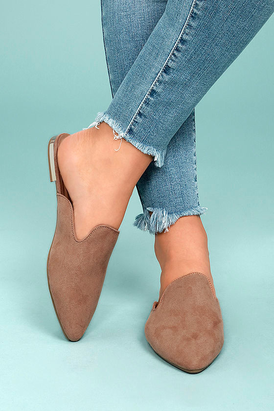 Trendy Camel Loafer Slides Vegan Suede Loafers SlideOn Loafers