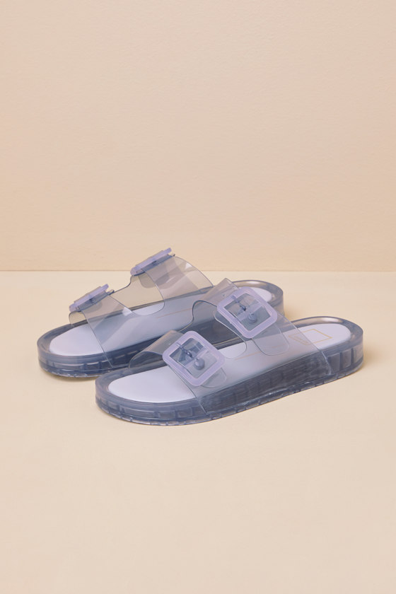 Julio Dusty Blue Vinyl Buckle Slide Sandals 3