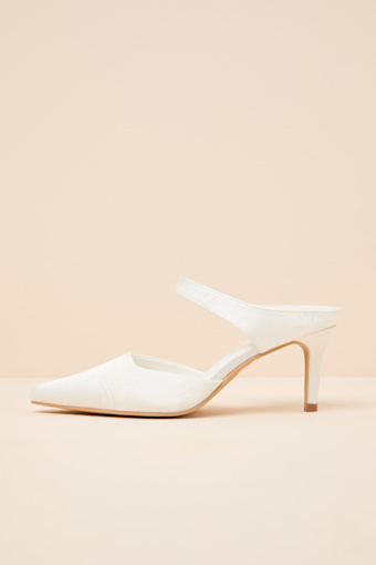 Kalinda Ivory Satin Jacquard Mule Pumps 1