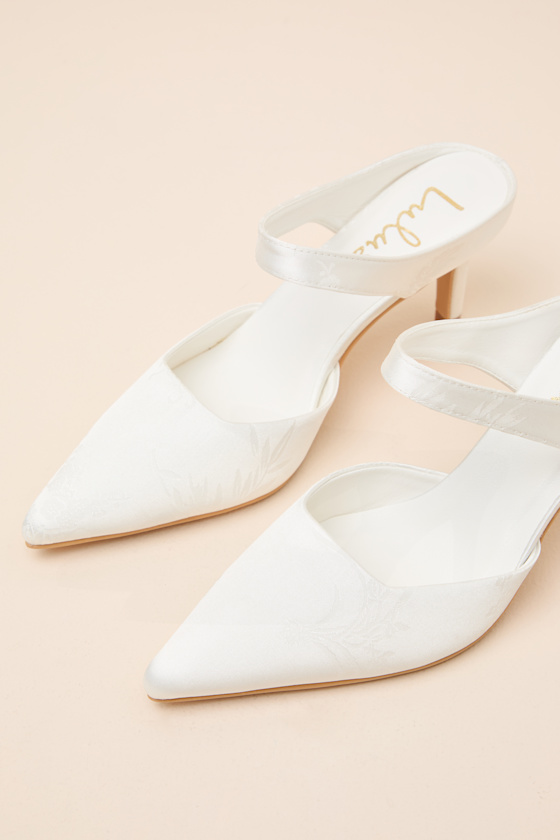 Kalinda Ivory Satin Jacquard Mule Pumps 2