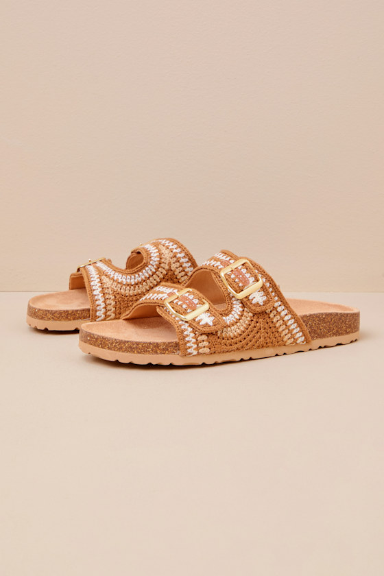 Tambour Brown Multi Crochet Buckle Slide Sandals 2