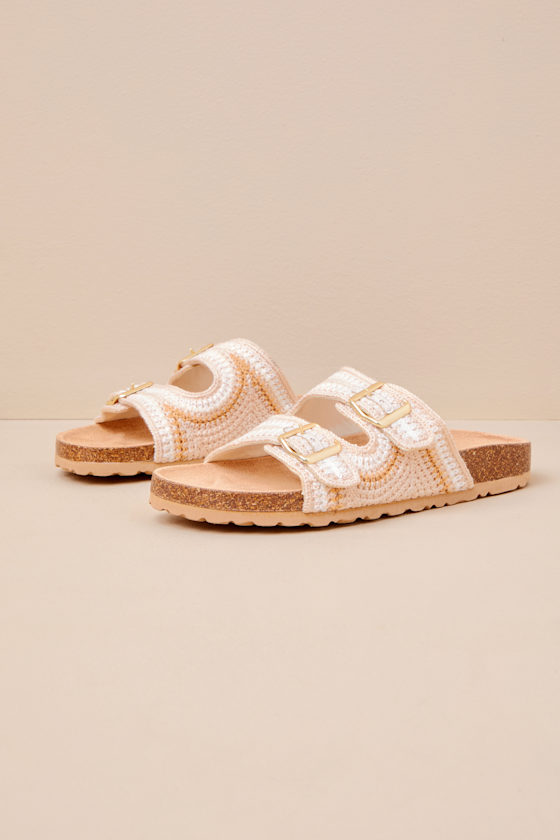 Tambour Natural Multi Crochet Buckle Slide Sandals 2