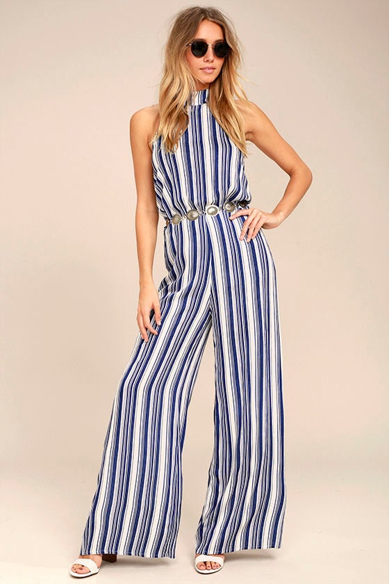 blue and white striped halter dress