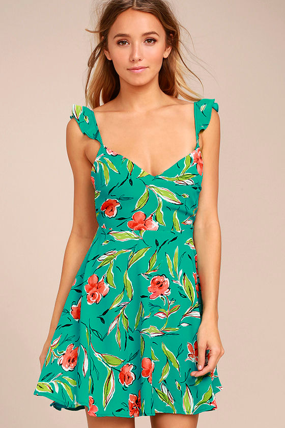 green floral skater dress