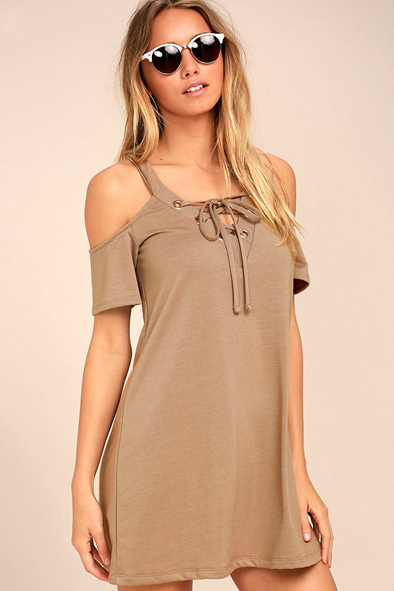 taupe shift dress