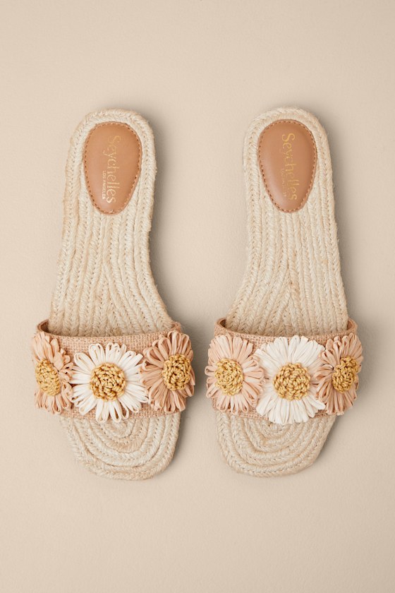 Seychelles Botanical Gardens Vanilla Floral Raffia Slide Sandals In Neutral