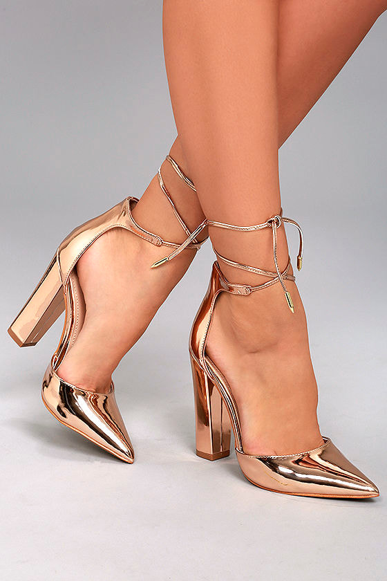 Angela Rose Gold Lace-Up Heels