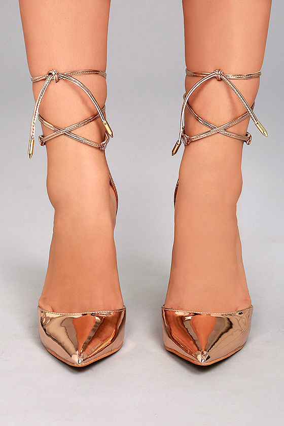 tie up rose gold heels