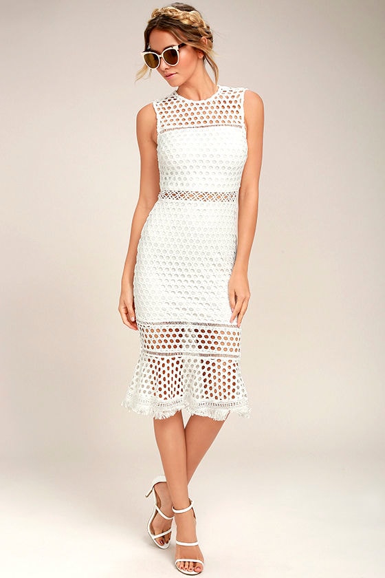 white crochet midi dress