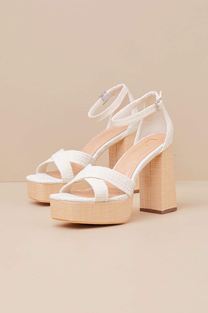 Capitolla White Tweed Platform Ankle Strap Sandals
