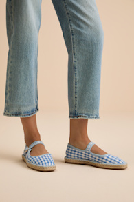 Meg Blue Gingham Buckle Mary Jane Flats 1