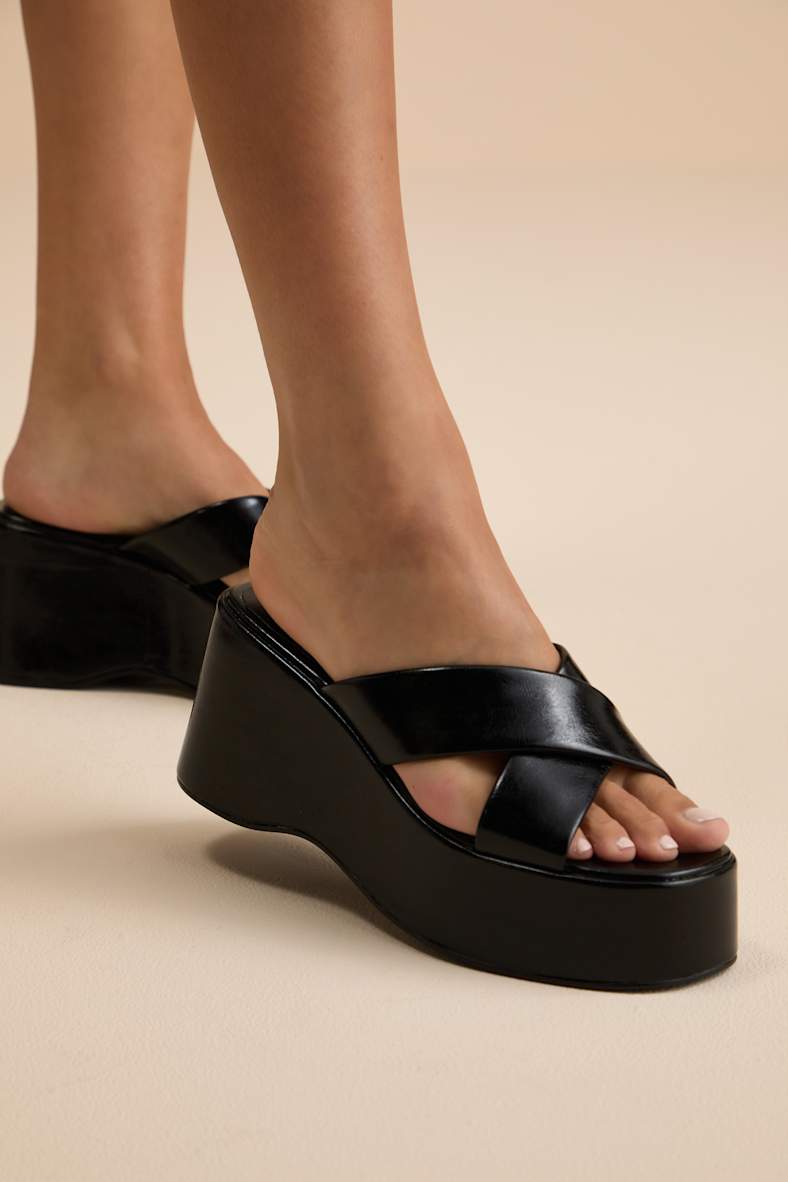 Monterey Black Platform Slide Sandals
