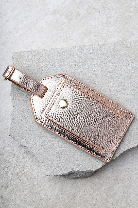 rose gold passport holder and luggage tag