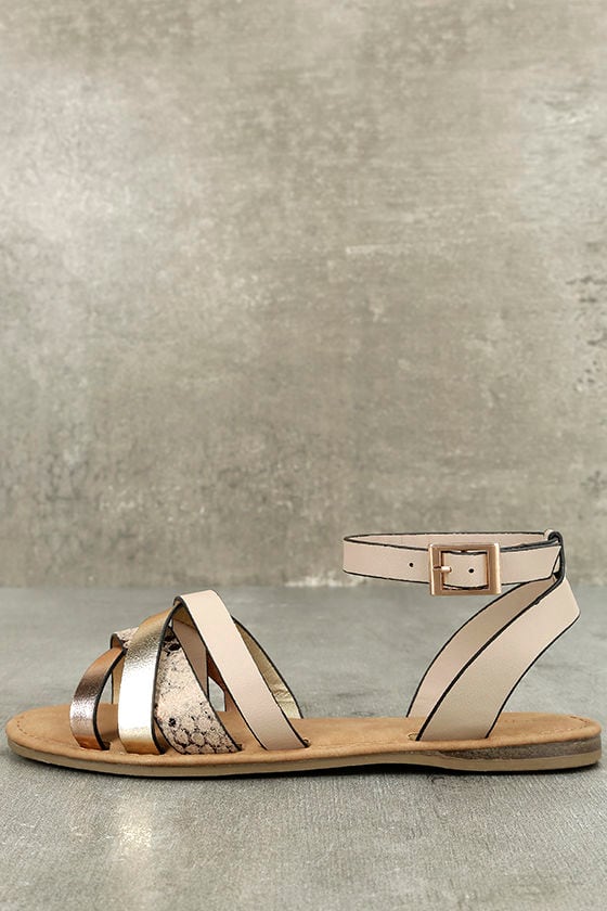 snake print sandals flat