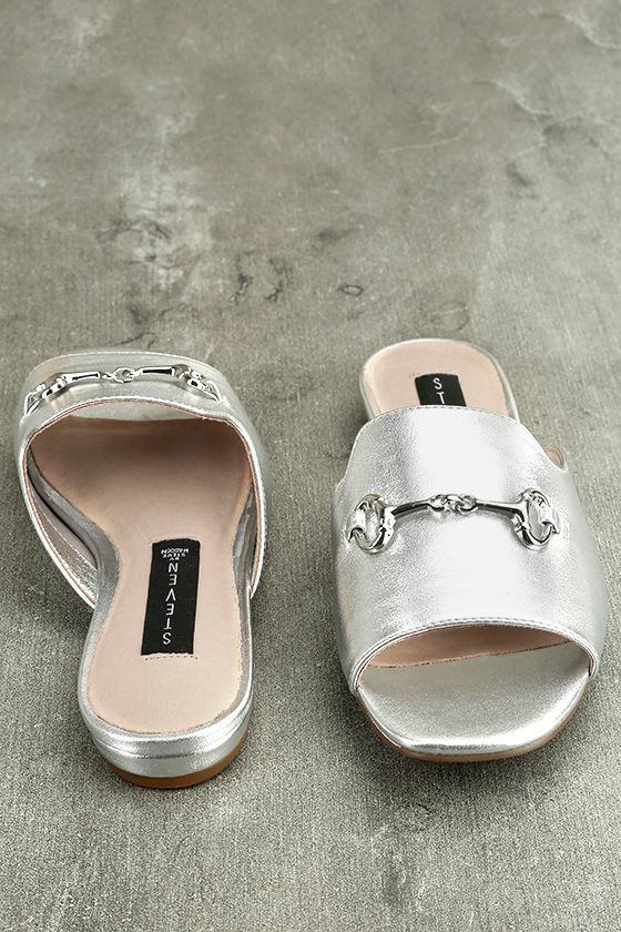 【Steve Madden】ロウメッシュミュール Steven by Steve Madden Fela - Silver Mules - Genuine Leather