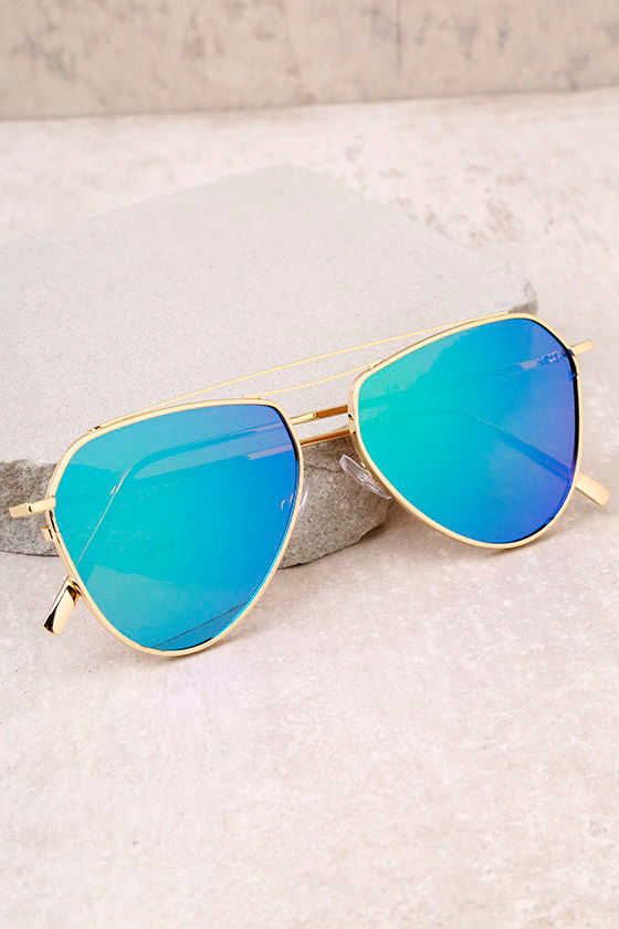 Keep Dancing Gold and Green Mirrored Aviator Sunglasses 2