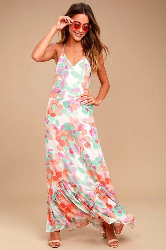 Cute Cream Dress - Print Dress - Maxi Dress - Backless Maxi Dress - $87 ...