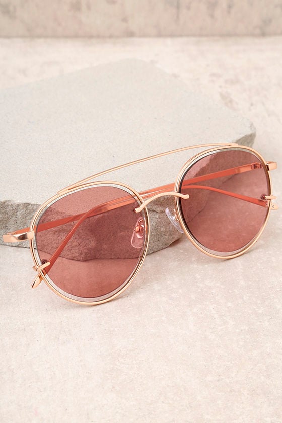 Trendy Rose Gold Sunglasses - Pink Mirrored Sunglasses - Rose Gold and ...